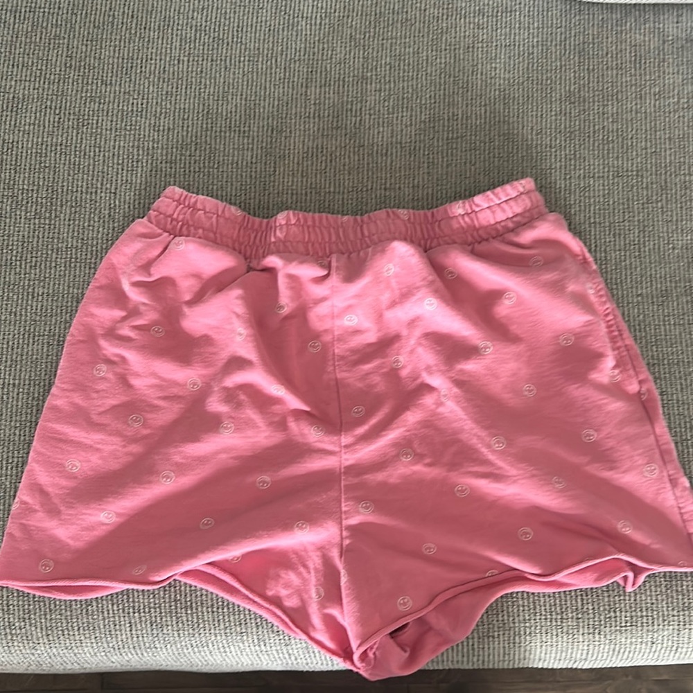 Pink Smiley Face Shorts With Drawstrings